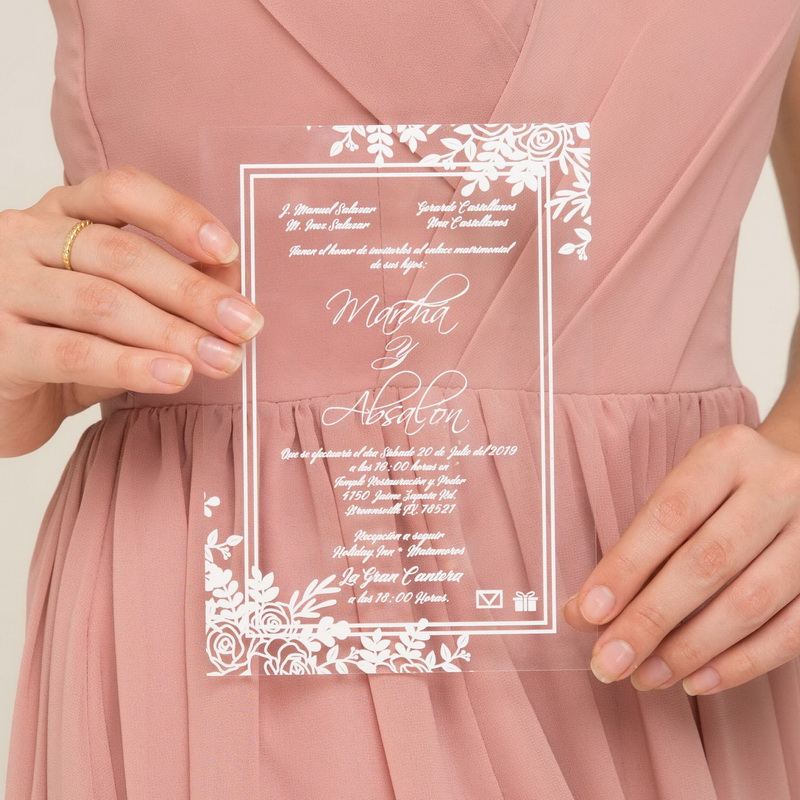 elegante florale UV-Druck Acryl Hochzeitskarten TAC001